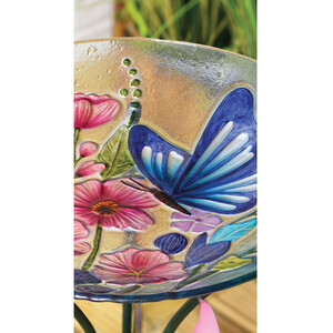 Butterfly Bird Bath with Stand - Multicolour