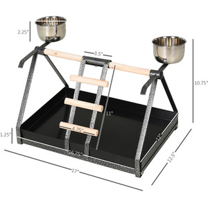 PawHut Bird Stand with Wood Perch Ladder Feeder Removable Tray - Black by PawHut