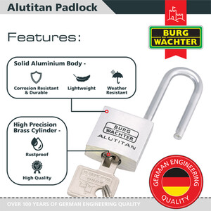 Pack of 2 Long Shackle Aluminium 20mm Padlocks - Silver by Burg-Wachter