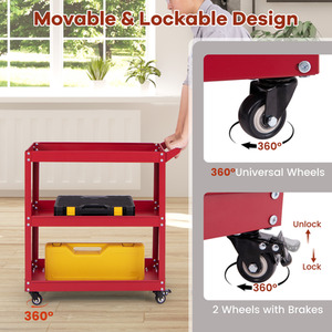 3-Tier Rolling Tool Cart - Red by Costway