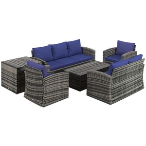 7 Seater Rattan Outdoor Furniture Set with Storage - Blue by Chilli Seating