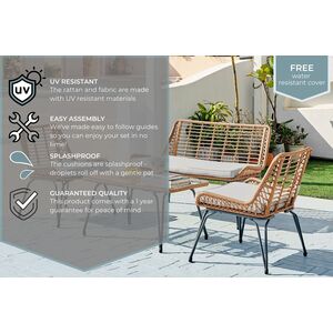 Outdoor Rattan Sofa - Lisbon Garden Sofa Chairs Table Set - Wicker and Cream - Beige by FurnitureboxUK