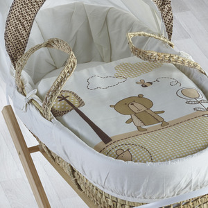 Tiny Ted Cream Moses Basket with Natural Opal Folding Stand by Kinder Valley
