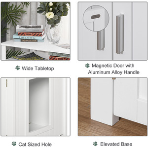 PawHut Wooden Cat Litter Box Enclosure - White by PawHut