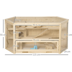 PawHut 3-Tier Wooden Hamster Cage Gerbil Play Center with Water feeder - Wood by PawHut