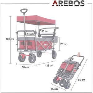 Handcart Premium Foldable with Roof - Transport Trolley - Red by AREBOS