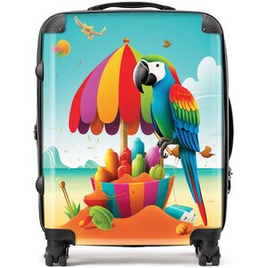 Parrot On A Beach Holiday Suitcase - Yellow / 95l by Warren Reed - Designer