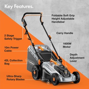 VonHaus 1600W Lawnmower - Grey by Vonhaus
