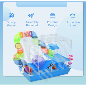 Pawhut Hamster Cage Carrier Small Animal House with Exercise Wheels Tunnel Tube - Blue by PawHut