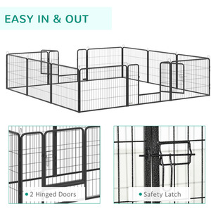 12 Panels Heavy Duty Play Pen, for Small and Medium Pets - Grey / 60cm by PawHut