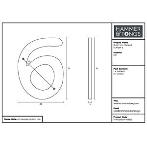 Number 6 Rustic Iron Numeral Black - Black by Hammer and Tongs