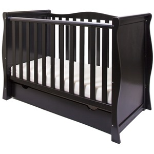 Willow Sleigh Mini Cot Bed Black with Drawer and Mattress - Black by Viculii