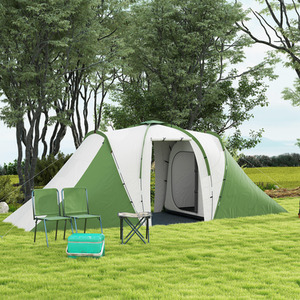 Outsunny 4-6 Man Tunnel Tent with 2 Bedroom and Living Area, Grey and Blue by Outsunny