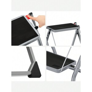 SONGMICS 2-Step Folding Ladder with Anti-Slip Mat - Grey by SONGMICS