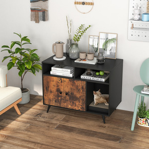 Costway Cat Litter Box Enclosure Cat Furniture End Table Nightstand - Rustic Brown by Costway