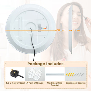 Round LED Bathroom Wall Mirror - Silver by Costway