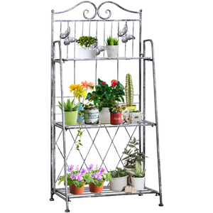 Outsunny 3 Tier Metal Folding Plant Stand - Silver Grey by Outsunny