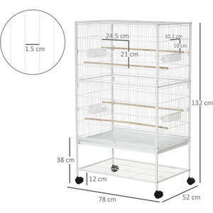PawHut Bird Cage with Rolling Stand Tray Storage Shelf - White by PawHut