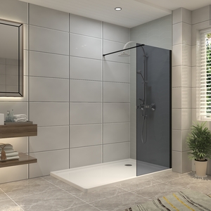 Black Walkin Shower Enclosure Easy Clean Grey Glass Shower Screen