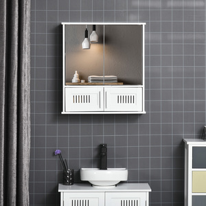 kleankin Bathroom Mirror Cabinet Wall Mount Storage Cupboard - White by kleankin