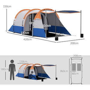 Outsunny 2-3 Man Camping Tent with Bedroom, Living Room and Porch - Orange by Outsunny