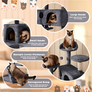 Multilevel Cat Tree with Scratching Posts - Dark Grey / 137cm by Yaheetech