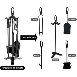 Neo Black Fireplace Fireside 5 Piece Set including Stand - Black by Neo