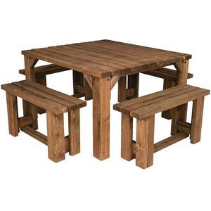 Quadrum Picnic Table With 4 Benches - Rustic brown by Quadrum