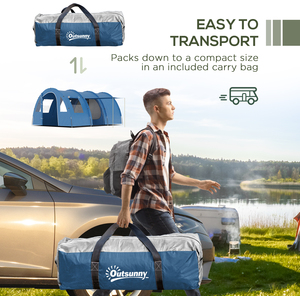 Outsunny 5-6 Man Camping Tent with Two Room and Carry Bag - Blue by Outsunny
