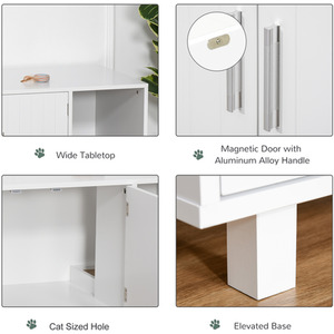 HOMCOM Wooden Cat Litter Box Enclosure House - White by HOMCOM