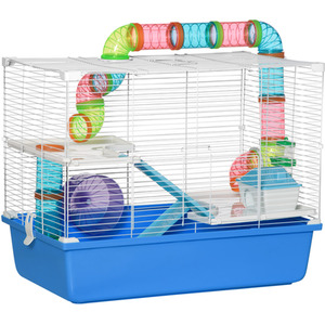 PawHut Large Hamster Cage Three-Level with Tubes Tunnel - Blue by PawHut