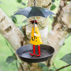 Garden Bird Feeder Girl with Umbrella - Yellow by Garden Mile