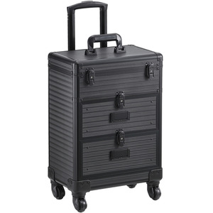 3-in-1 Portable Cosmetic Makeup Case with Drawers - Black by Livingandhome