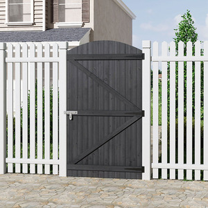 90CM Semi Braced Arch Top Wooden Garden Gate - Grey / 1*90x150CM Grey Garden Gate,3*8-inch T-shaped hinges, 1*door bolt self-tapping screws by Livingandhome