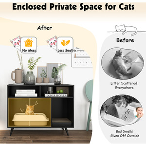 Costway Cat Litter Box Enclosure Cat Furniture End Table Nightstand - Rustic Brown by Costway