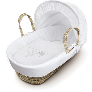 White Teddy Wash Day Moses Basket with Natural Opal Folding Stand by Kinder Valley