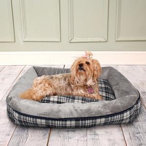 Small Grey Check Pet Bed - Grey by Dreampaws