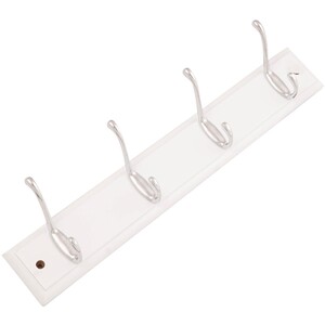 Chrome Hooks on White Board Rail - White / 45cm