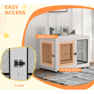 PawHut Dog Kennel Furniture End Table with Two Doors, Cushion - White by PawHut