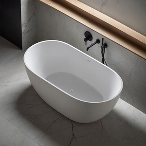 Girona Compact Freestanding Matt Stone Bath - White / 1400mm by Fino Stone