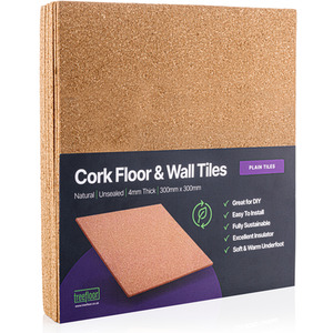 Plain Cork Tiles, Pack of 9 - Natural wood by Treefloor