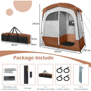 2 Rooms Shower Tent - Brown & Grey by Costway