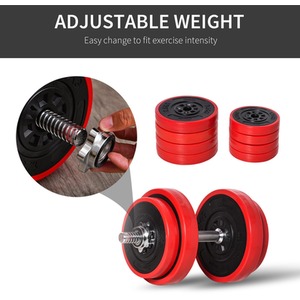 HOMCOM Adjustable 20KG Barbell and Dumbbell Set - Red and Black by HOMCOM