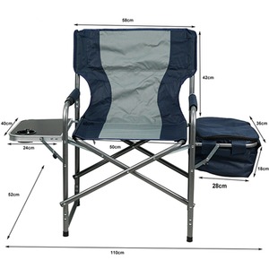 Folding Directors Camping Chair with Side Table Cooler Bag - Blue Grey by Gr8 Garden