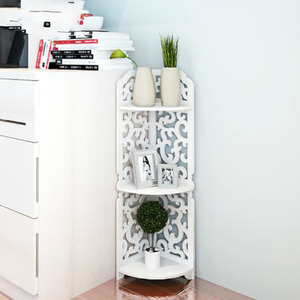 Bathroom trigonal Hollow Storage Shelf Unit Kitchen Corner Carved Rack Display - White by Livingandhome