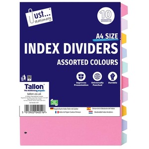 A4 Index Pocket Dividers Assorted Colours - Multi