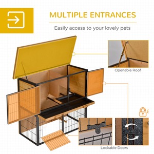 PawHut Wood-metal Small Animal Hutch - Yellow, Black by PawHut