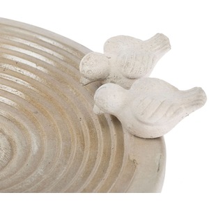 Round Concrete Birdbath Heavyweight with Love Birds Decoration - White by Homescapes