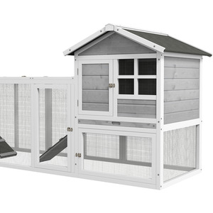 PawHut 2-In-1 Small Animal Cage with Double House, Run Box, Slide-Out Tray - Grey by PawHut