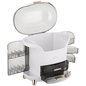 Make Up Organiser Large Dustproof Cosmetic Storage Box with Handle - White by Livingandhome